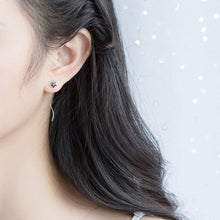 将图片加载到图库查看器,SLUYNZ 925 Sterling Silver Blue Crystal Star Moon Dangle Earrings for Women Teen Girls Star Moon Tassel Earrings Chain