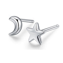 Load image into Gallery viewer, SLUYNZ 925 Sterling Silver Star Moon Studs Earrings for Women Teen Girls 8mm Small Star Earrings