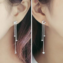 Load image into Gallery viewer, SLUYNZ 925 Sterling Silver Star Moon Dangle Earrings for Women Teen Girls Star Tassel Earrings Chain
