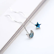 将图片加载到图库查看器,SLUYNZ 925 Sterling Silver Blue Crystal Star Moon Dangle Earrings for Women Teen Girls Star Moon Tassel Earrings Chain