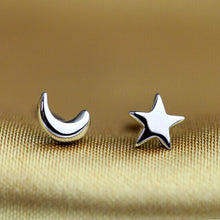 Load image into Gallery viewer, SLUYNZ 925 Sterling Silver Star Moon Studs Earrings for Women Teen Girls 8mm Small Star Earrings