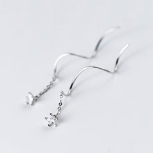 Load image into Gallery viewer, SLUYNZ 925 Sterling Silver Stars Wave Threader Earrings for Women Teen Girl Shiny CZ Earrings Drop Dangle earring Chain Ear Line