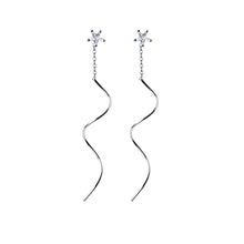 Load image into Gallery viewer, SLUYNZ 925 Sterling Silver Stars Wave Threader Earrings for Women Teen Girl Shiny CZ Earrings Drop Dangle earring Chain Ear Line