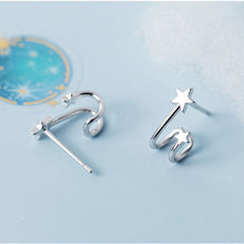 将图片加载到图库查看器,SLUYNZ 925 Sterling Silver Double Star Cuff Earrings Piecings for Women Teen Girls Star Wrap Earrings Studs