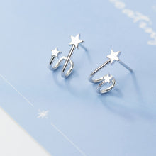 将图片加载到图库查看器,SLUYNZ 925 Sterling Silver Double Star Cuff Earrings Piecings for Women Teen Girls Star Wrap Earrings Studs