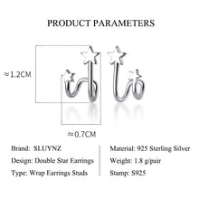 将图片加载到图库查看器,SLUYNZ 925 Sterling Silver Double Star Cuff Earrings Piecings for Women Teen Girls Star Wrap Earrings Studs