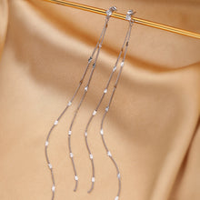 将图片加载到图库查看器,SLUYNZ 925 Sterling Silver CZ Studs 6.3inch Long Chain Earrings Dangle for Women Teen Girls Line Earrings Chain Backs