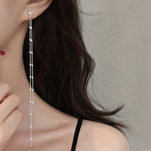 将图片加载到图库查看器,SLUYNZ 925 Sterling Silver CZ Studs 6.3inch Long Chain Earrings Dangle for Women Teen Girls Line Earrings Chain Backs