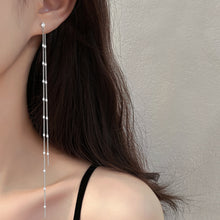 将图片加载到图库查看器,SLUYNZ 925 Sterling Silver CZ Studs 6.3inch Long Chain Earrings Dangle for Women Teen Girls Line Earrings Chain Backs