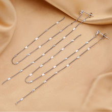 将图片加载到图库查看器,SLUYNZ 925 Sterling Silver CZ Studs 6.3inch Long Chain Earrings Dangle for Women Teen Girls Line Earrings Chain Backs