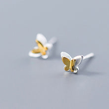 将图片加载到图库查看器,SLUYNZ 925 Sterling Silver Tiny Double Butterfly Earrings Studs for Women Teen Girls Lovely Gold Butterfly Studs