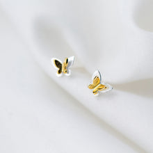 将图片加载到图库查看器,SLUYNZ 925 Sterling Silver Tiny Double Butterfly Earrings Studs for Women Teen Girls Lovely Gold Butterfly Studs