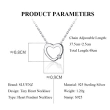 将图片加载到图库查看器,SLUYNZ 925 Sterling Silver Tiny Love Heart Pendant Necklace for Women Teen Girls Slender Heart Necklace Inlaid with CZ Stone