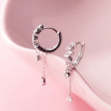 将图片加载到图库查看器,SLUYNZ 925 Sterling Silver Star Earrings Hoop for Women Teen Girls Shiny CZ Earrings Water Droplets Hoop Tassel Earrings Drop Earrings
