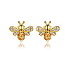 将图片加载到图库查看器,SLUYNZ 925 Sterling Silver Bee Studs Earrings for Women Teen Girls Crystal Honeybee Studs