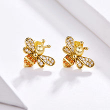 将图片加载到图库查看器,SLUYNZ 925 Sterling Silver Bee Studs Earrings for Women Teen Girls Crystal Honeybee Studs