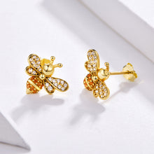 将图片加载到图库查看器,SLUYNZ 925 Sterling Silver Bee Studs Earrings for Women Teen Girls Crystal Honeybee Studs