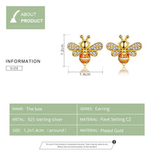 将图片加载到图库查看器,SLUYNZ 925 Sterling Silver Bee Studs Earrings for Women Teen Girls Crystal Honeybee Studs