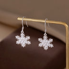 SLUYNZ 925 Sterling Silver Sparkling CZ Snowflake Earrings Drop for Women Snowflake Dangle Earrings Christmas Gifts