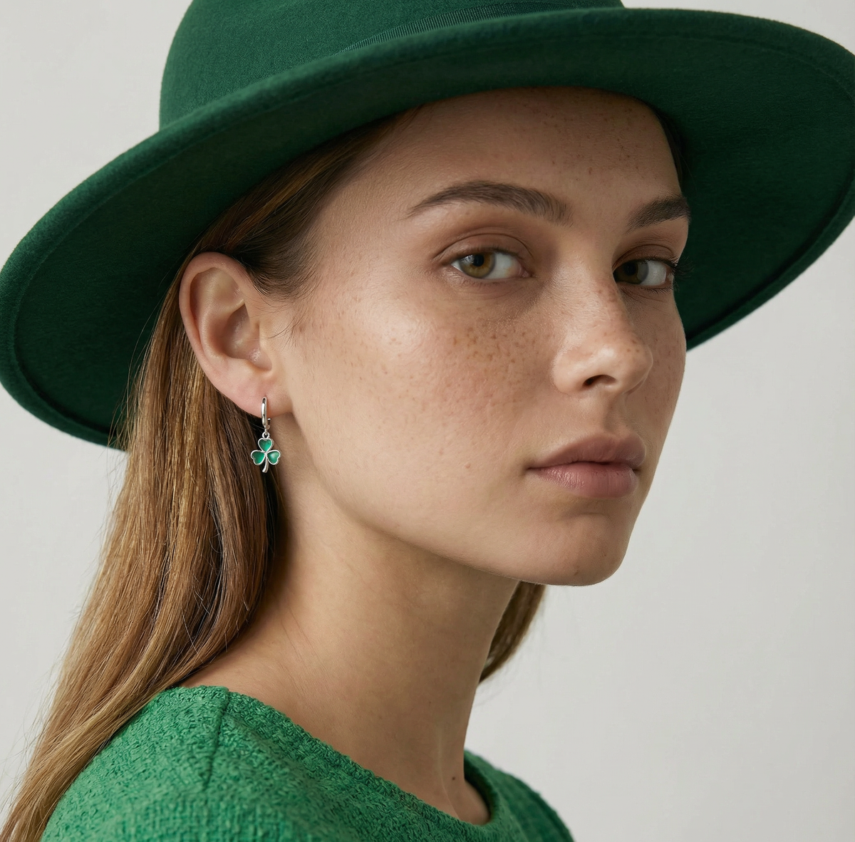 SLUYNZ 925 Sterling Silver Green Heart Clover Dangle Earrings for Women Teen Girls CZ Shamrock Drop Earrings for Spring