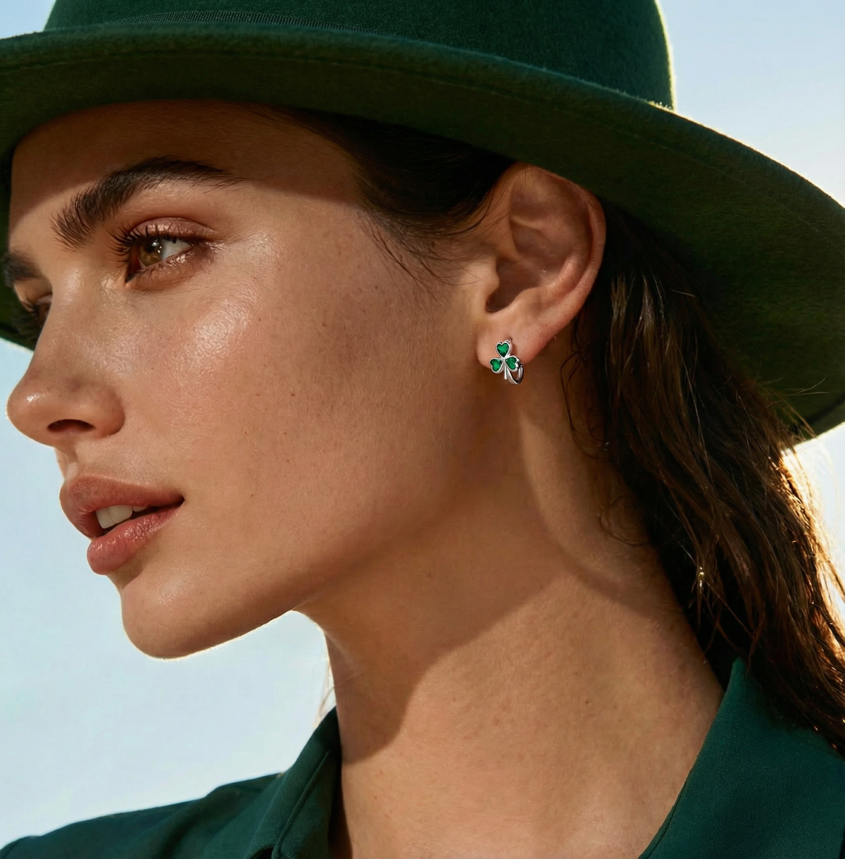 SLUYNZ 925 Sterling Silver CZ Love Clover Hoop Earrings for Women Teen Girls Green Shamrock Huggie Earrings for Summer
