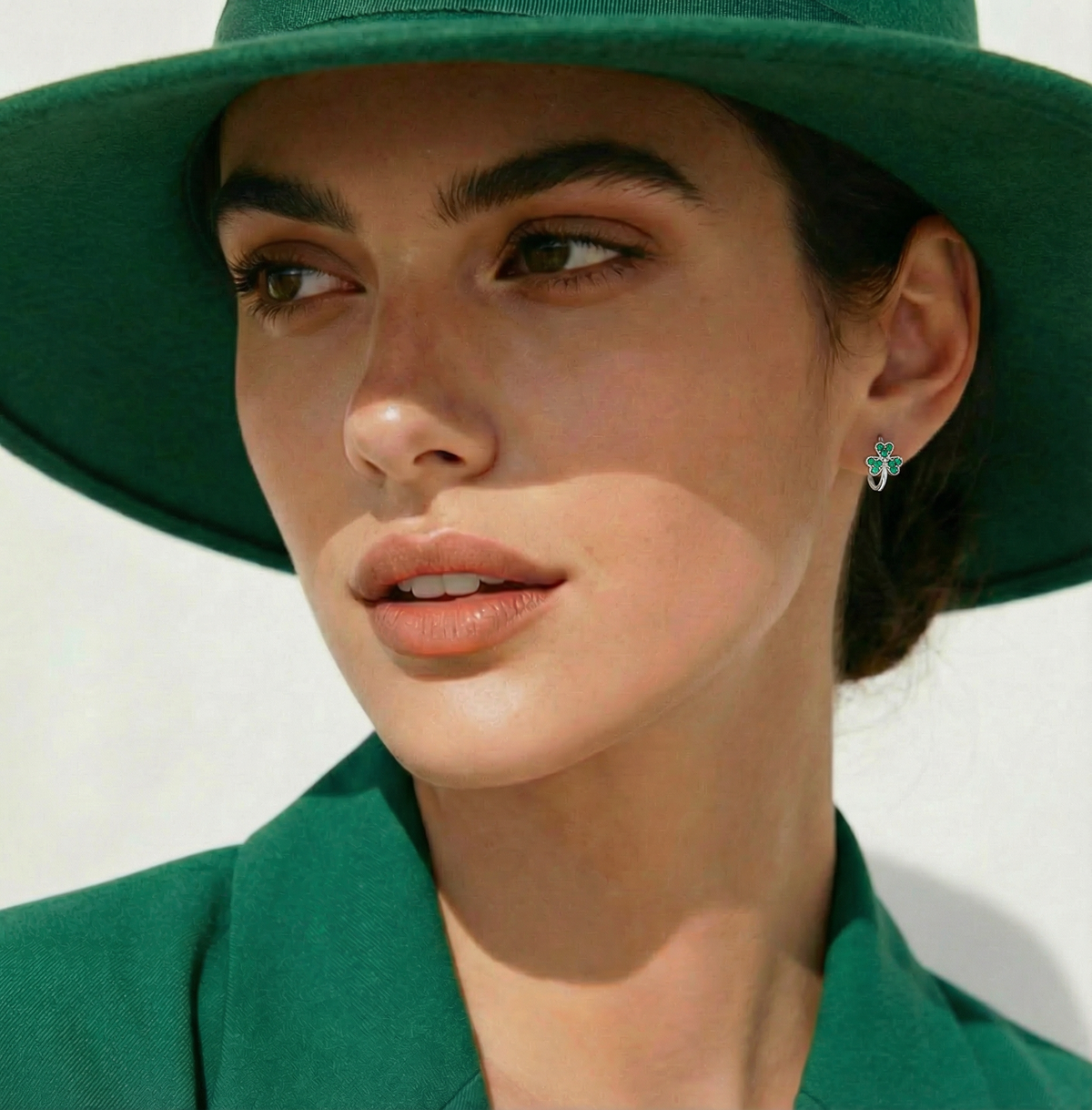 SLUYNZ 925 Sterling Silver Green Love Clover Hoop Earrings for Women Teens Irish Shamrock Huggie Earrings for Summer
