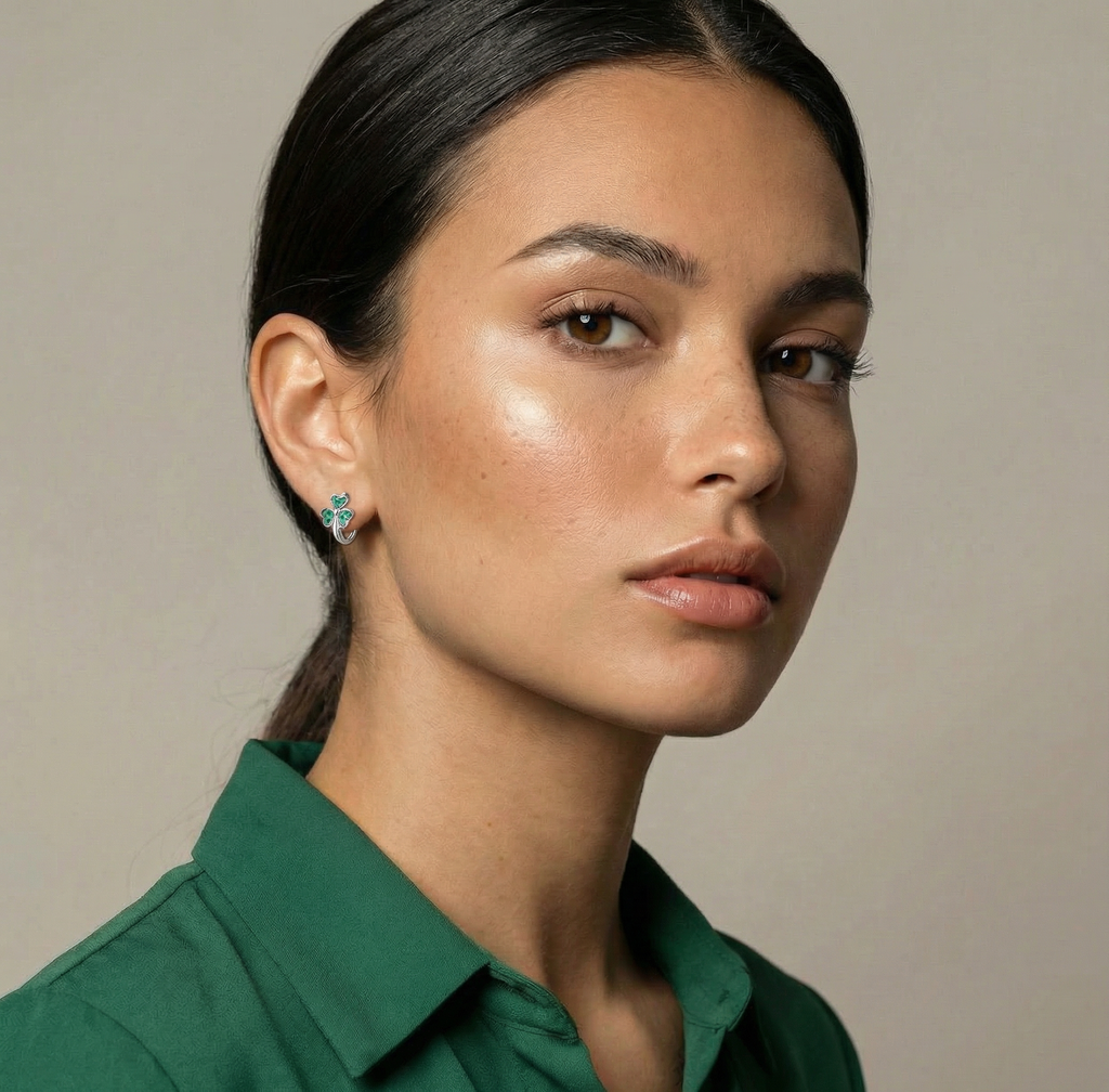 SLUYNZ 925 Sterling Silver Green Love Clover Hoop Earrings for Women Teens Irish Shamrock Huggie Earrings for Summer