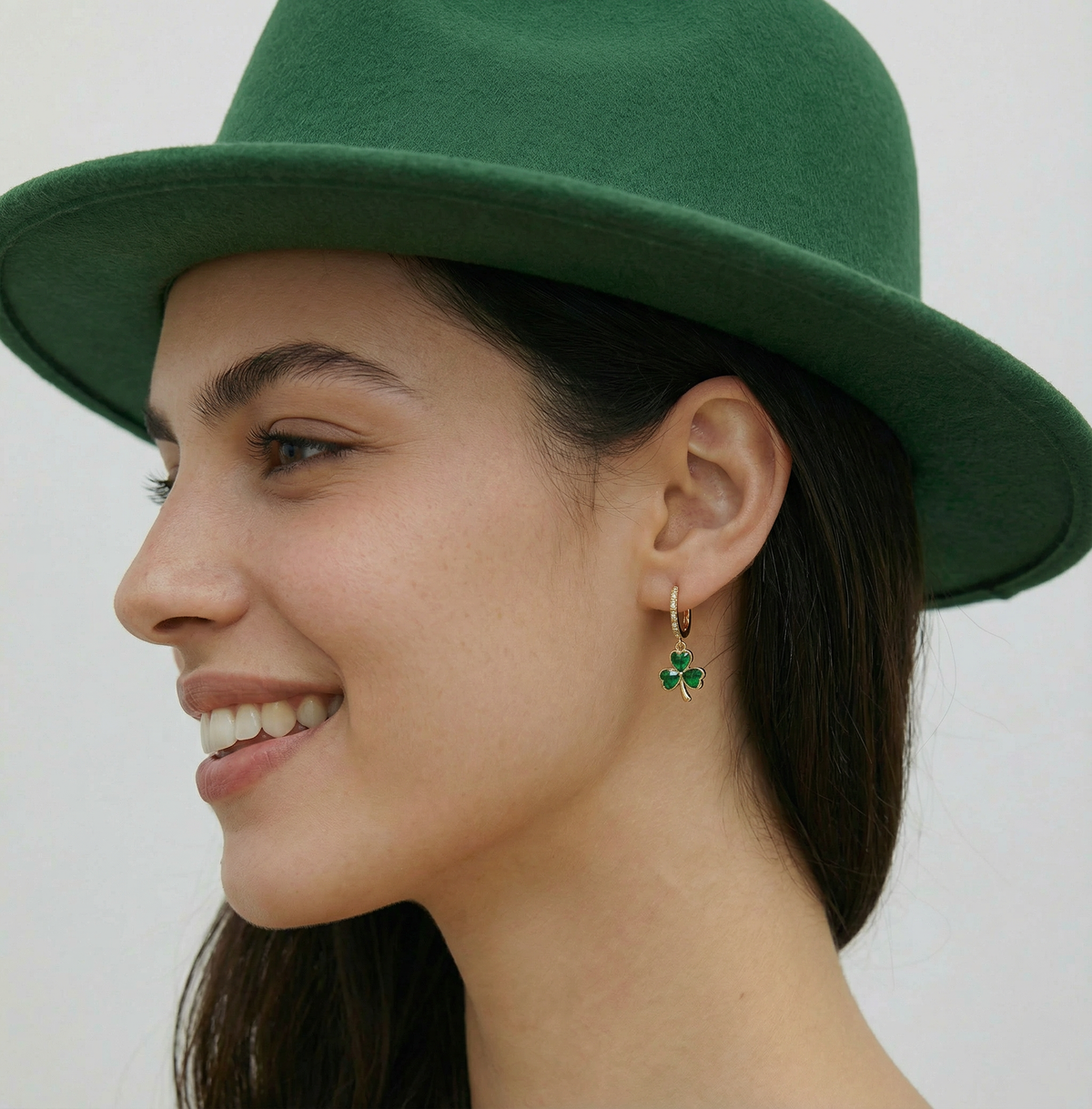 SLUYNZ 925 Sterling Silver CZ Love Clover Hoop Earrings for Women Teens Green Shamrock Huggie Earrings Drop St Patricks Day Earrings
