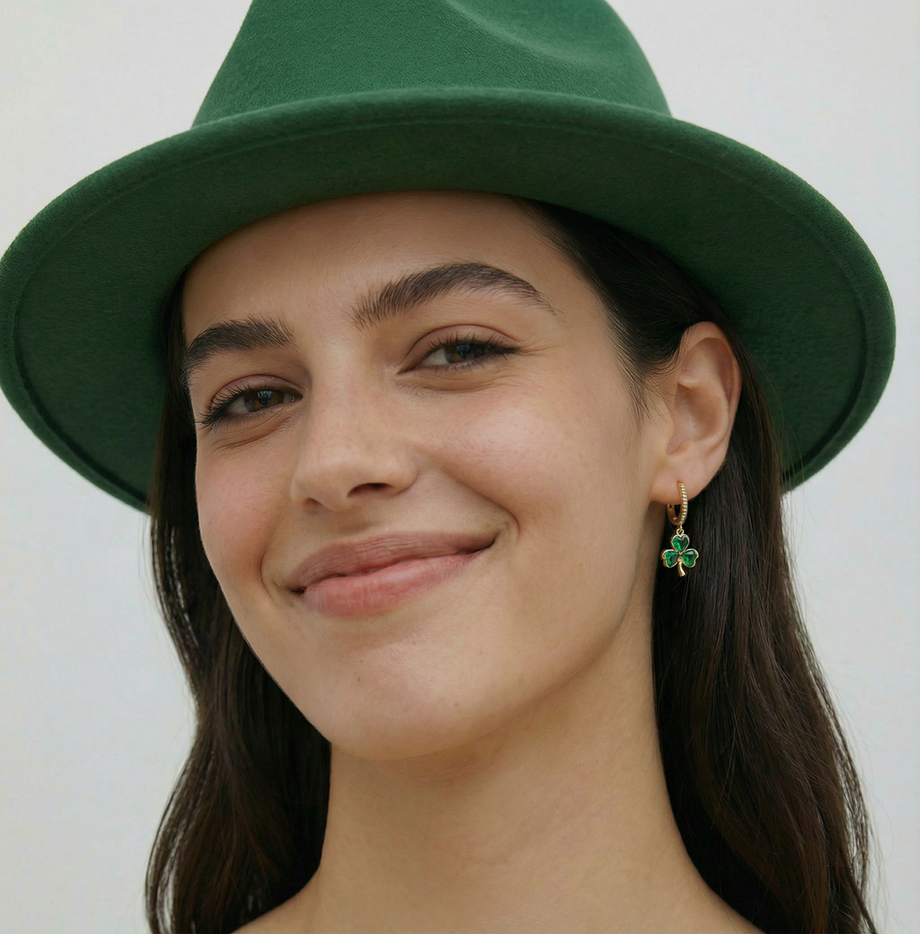SLUYNZ 925 Sterling Silver CZ Love Clover Hoop Earrings for Women Teens Green Shamrock Huggie Earrings Drop St Patricks Day Earrings