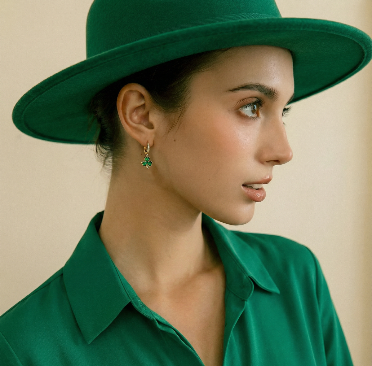 SLUYNZ 925 Sterling Silver CZ Love Clover Hoop Earrings for Women Teens Green Shamrock Huggie Earrings Drop St Patricks Day Earrings