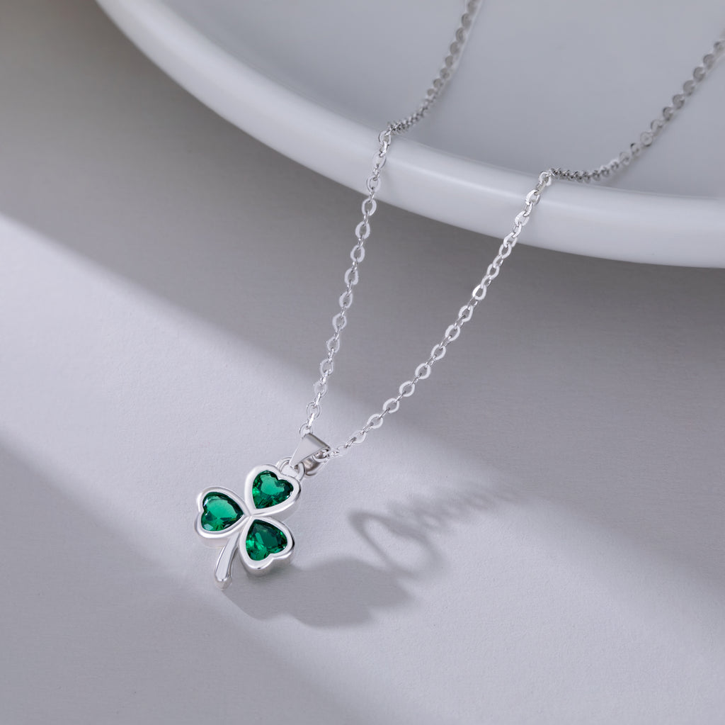 SLUYNZ 925 Sterling Silver Green Shamrock Choker Necklace for Women Teens Clover Pandant Necklace Chain