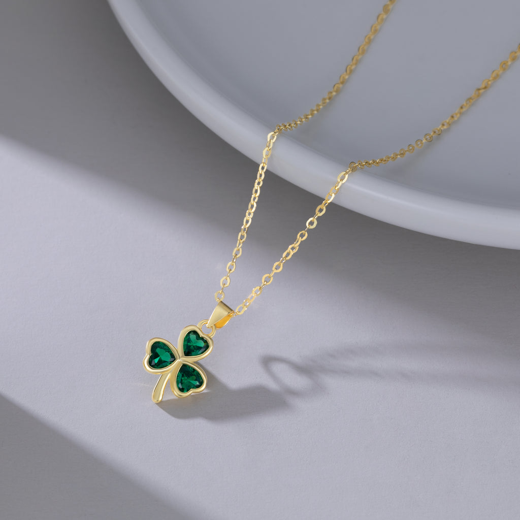 SLUYNZ 925 Sterling Silver Green Shamrock Choker Necklace for Women Teens Clover Pandant Necklace Chain