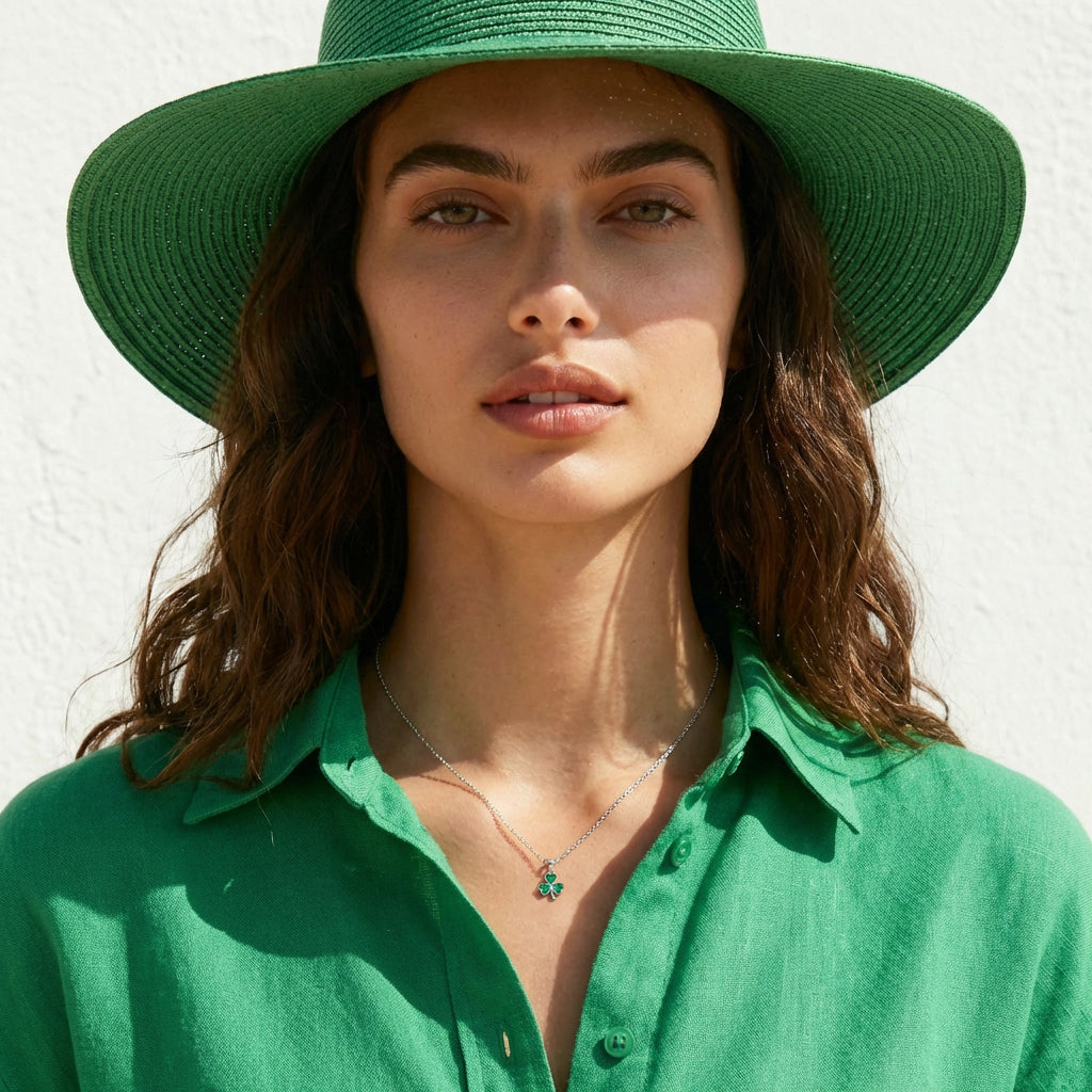 SLUYNZ 925 Sterling Silver Green Shamrock Choker Necklace for Women Teens Clover Pandant Necklace Chain