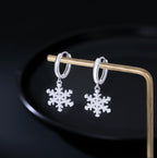 SLUYNZ 925 Sterling Silver Snowflake Hoop Earrings for Women Frozen Flower Hoop Earrings Winter Christmas Earrings