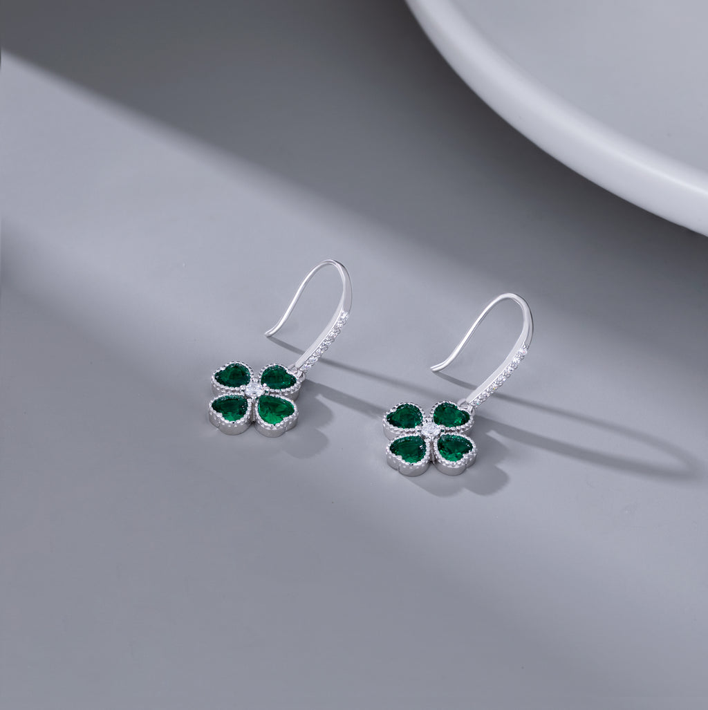 SLUYNZ Solid 925 Sterling Silver CZ Green Clover Earrings Drop for Women Teens Love Four Leaf Clover Dangle Earrings for St. Patrick's Day