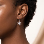 SLUYNZ 925 Sterling Silver Sparkly CZ Snowflake Hoop Earrings for Women Teens Christmas Earrings Drop Winter Party Earrings