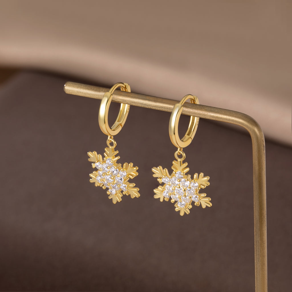SLUYNZ 925 Sterling Silver Sparkly CZ Snowflake Hoop Earrings for Women Teens Christmas Earrings Drop Winter Party Earrings