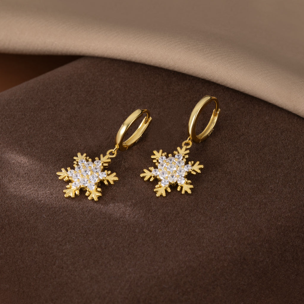 SLUYNZ 925 Sterling Silver Sparkly CZ Snowflake Hoop Earrings for Women Teens Christmas Earrings Drop Winter Party Earrings