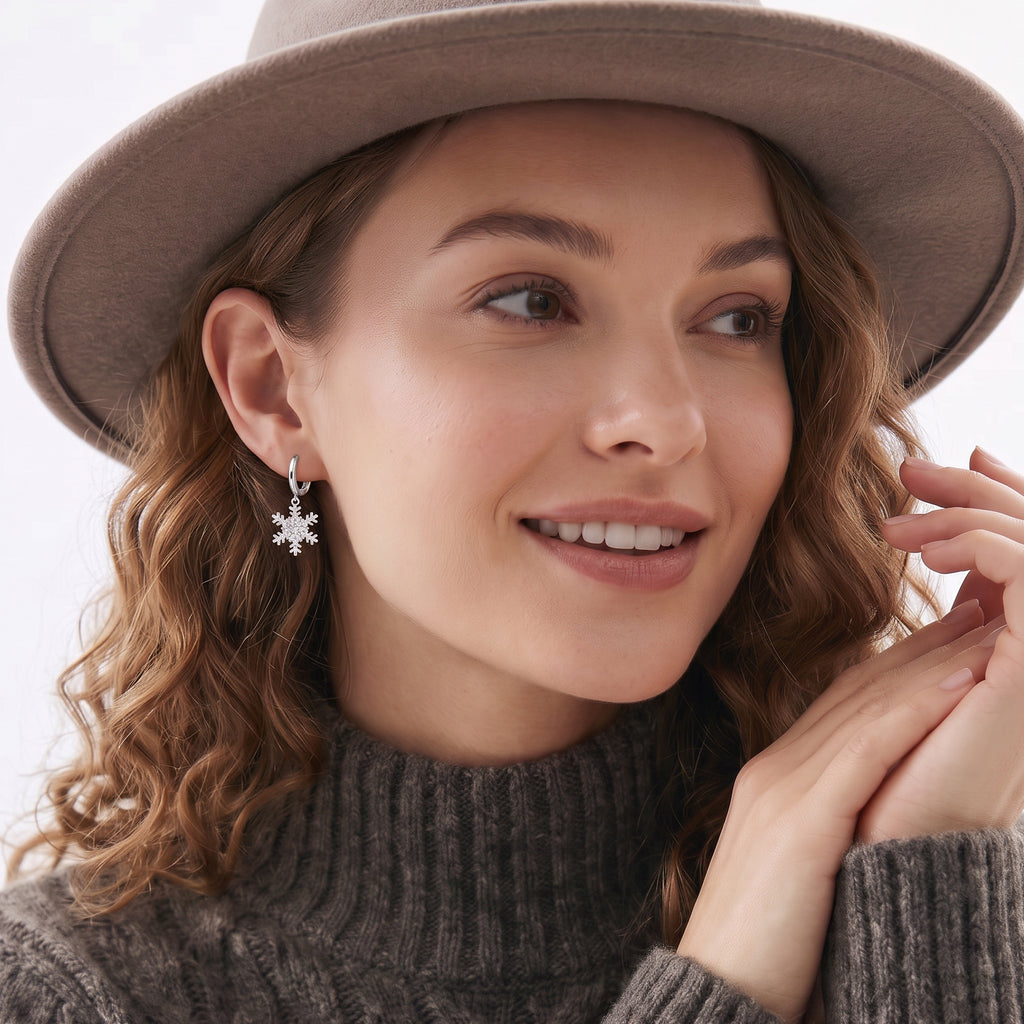 SLUYNZ 925 Sterling Silver Sparkly CZ Snowflake Hoop Earrings for Women Teens Christmas Earrings Drop Winter Party Earrings
