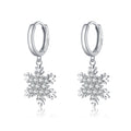 SLUYNZ 925 Sterling Silver Sparkly CZ Snowflake Hoop Earrings for Women Teens Christmas Earrings Drop Winter Party Earrings