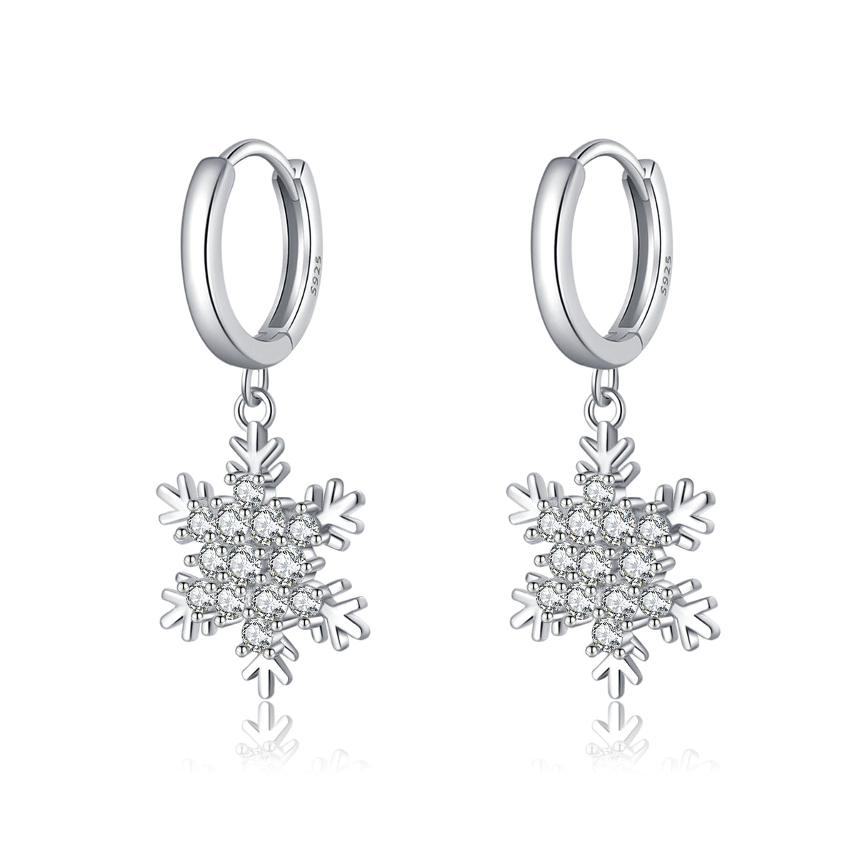 SLUYNZ 925 Sterling Silver Sparkly CZ Snowflake Hoop Earrings for Women Teens Christmas Earrings Drop Winter Party Earrings