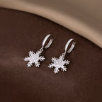 SLUYNZ 925 Sterling Silver Sparkly CZ Snowflake Hoop Earrings for Women Teens Christmas Earrings Drop Winter Party Earrings
