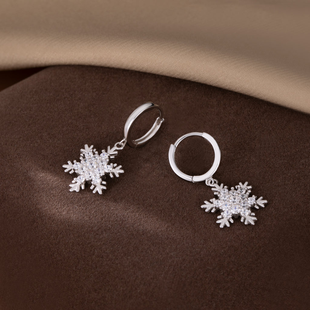 SLUYNZ 925 Sterling Silver Sparkly CZ Snowflake Hoop Earrings for Women Teens Christmas Earrings Drop Winter Party Earrings
