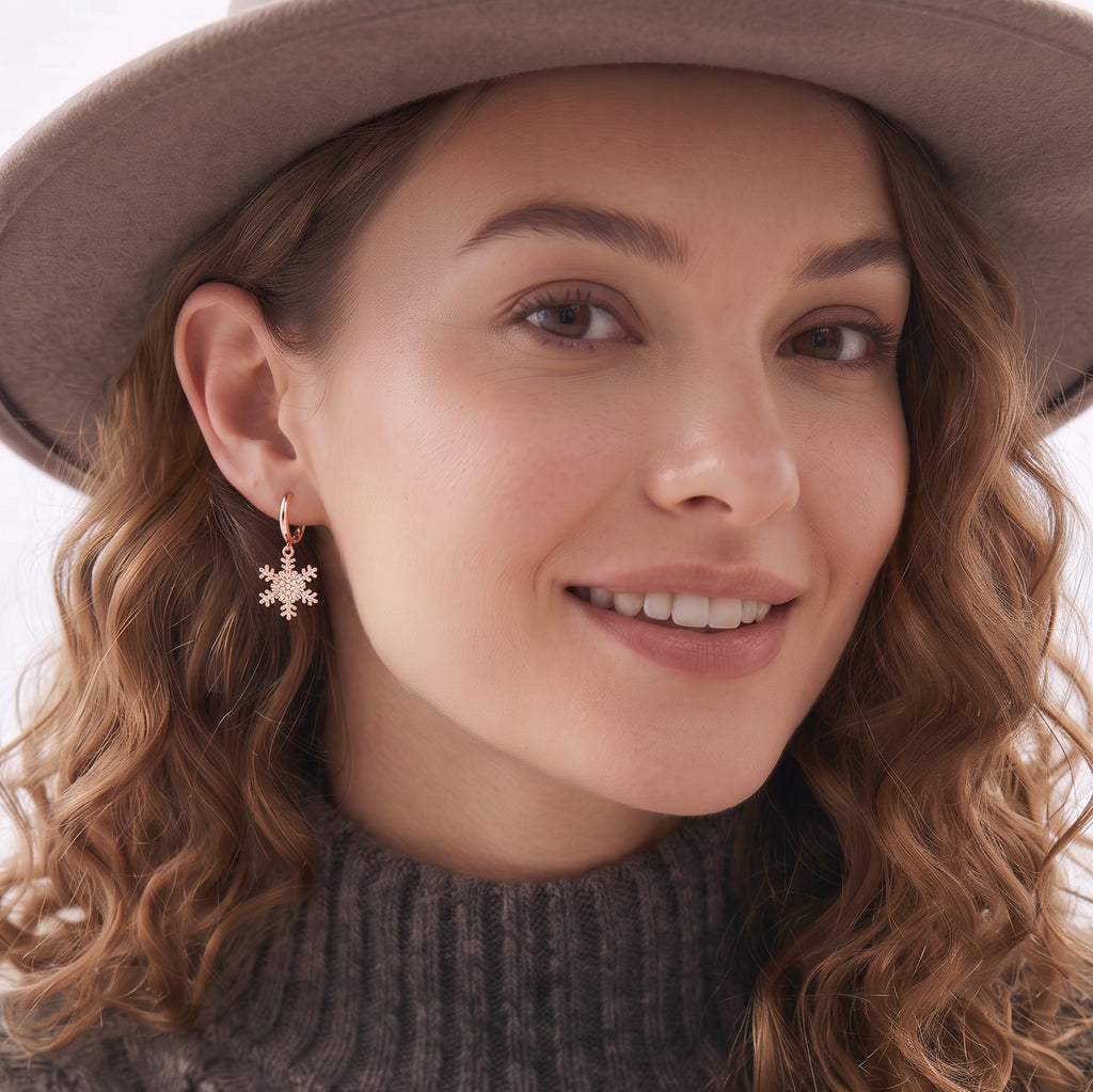 SLUYNZ 925 Sterling Silver Sparkly CZ Snowflake Hoop Earrings for Women Teens Christmas Earrings Drop Winter Party Earrings