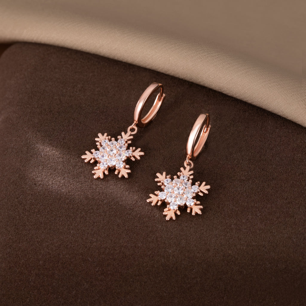 SLUYNZ 925 Sterling Silver Sparkly CZ Snowflake Hoop Earrings for Women Teens Christmas Earrings Drop Winter Party Earrings