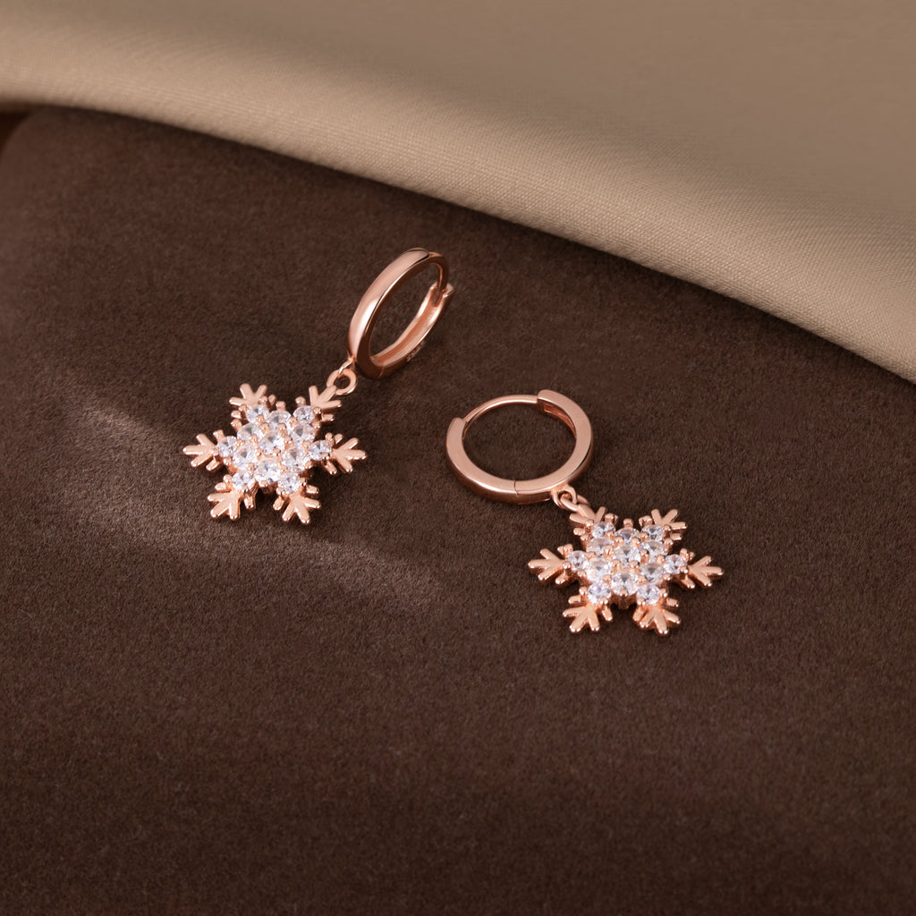 SLUYNZ 925 Sterling Silver Sparkly CZ Snowflake Hoop Earrings for Women Teens Christmas Earrings Drop Winter Party Earrings