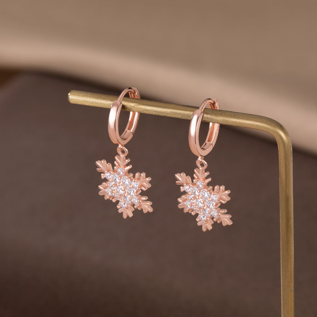 SLUYNZ 925 Sterling Silver Sparkly CZ Snowflake Hoop Earrings for Women Teens Christmas Earrings Drop Winter Party Earrings