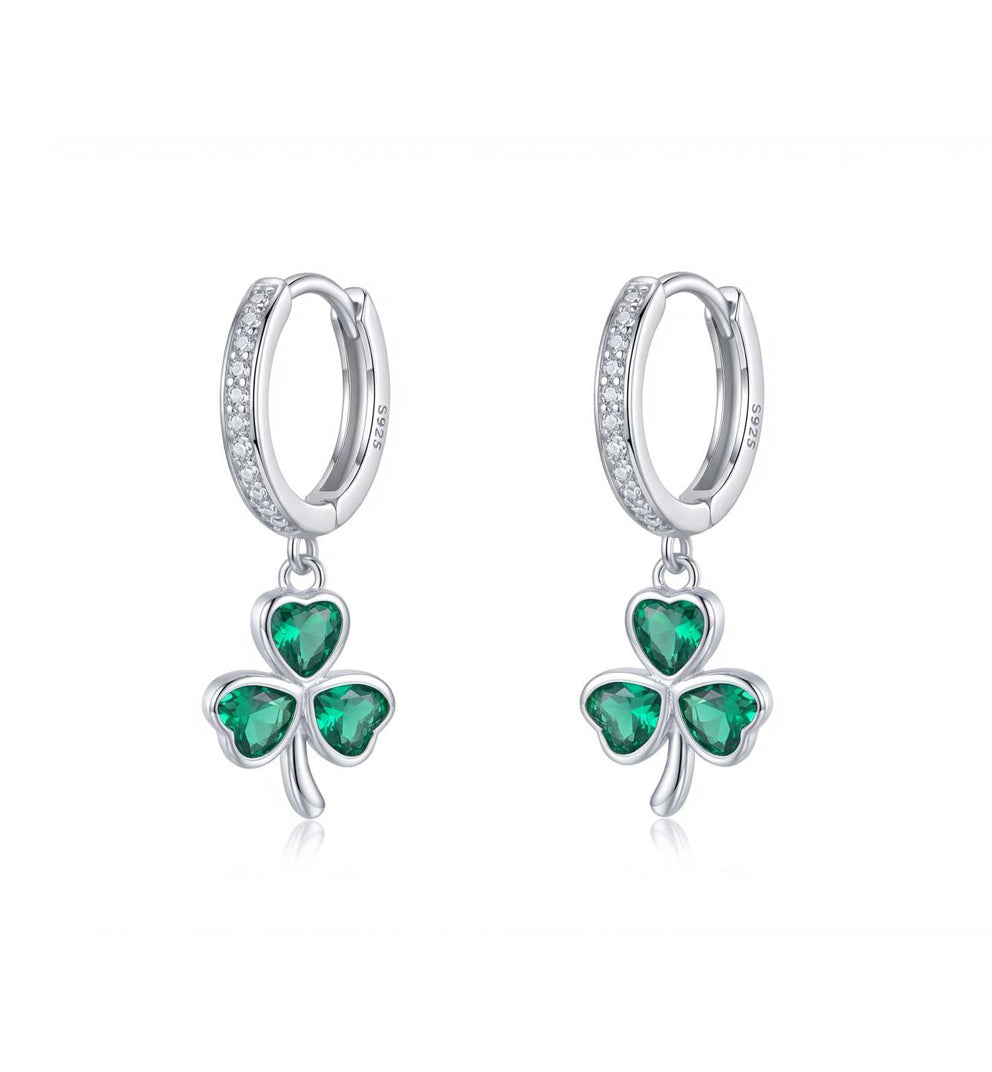 SLUYNZ 925 Sterling Silver CZ Love Clover Hoop Earrings for Women Teens Green Shamrock Huggie Earrings Drop St Patricks Day Earrings