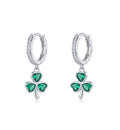 SLUYNZ 925 Sterling Silver CZ Love Clover Hoop Earrings for Women Teens Green Shamrock Huggie Earrings Drop St Patricks Day Earrings