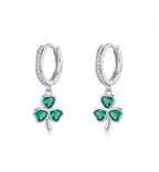 SLUYNZ 925 Sterling Silver CZ Love Clover Hoop Earrings for Women Teens Green Shamrock Huggie Earrings Drop St Patricks Day Earrings